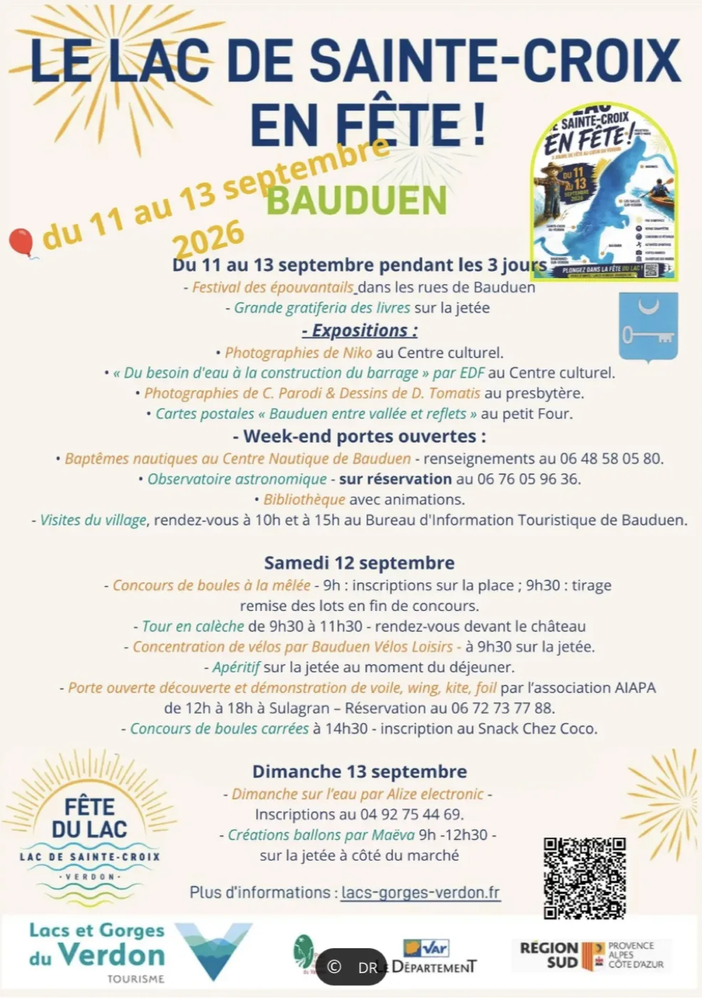 Affiche officielle de la Fête du lac de Sainte-Croix à Bauduen, 11 au 13 septembre 2026